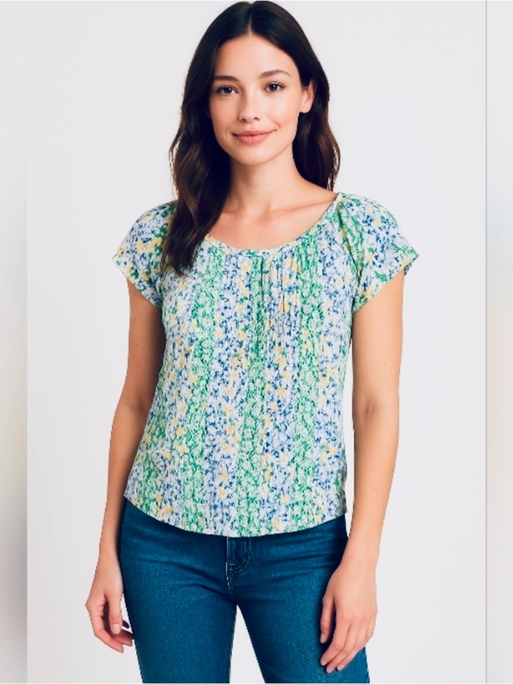 Faith & Zoe Green and Yellow Floral Blouse
